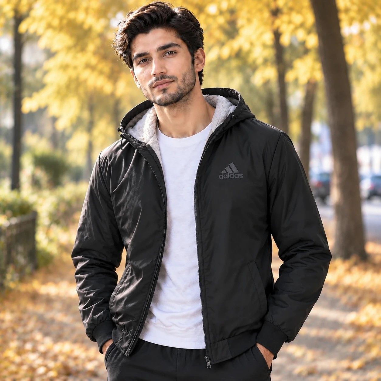 سوییشرت مردانه مشکی داخل تمام خز مدل adidas-مشکی