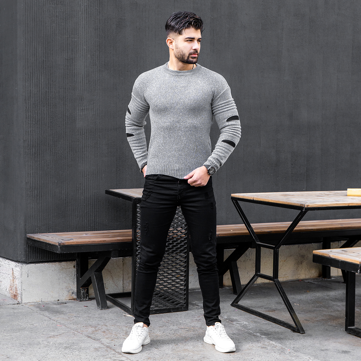 پلیور زاپ دار مردانه طوسی مشکی مدل solan