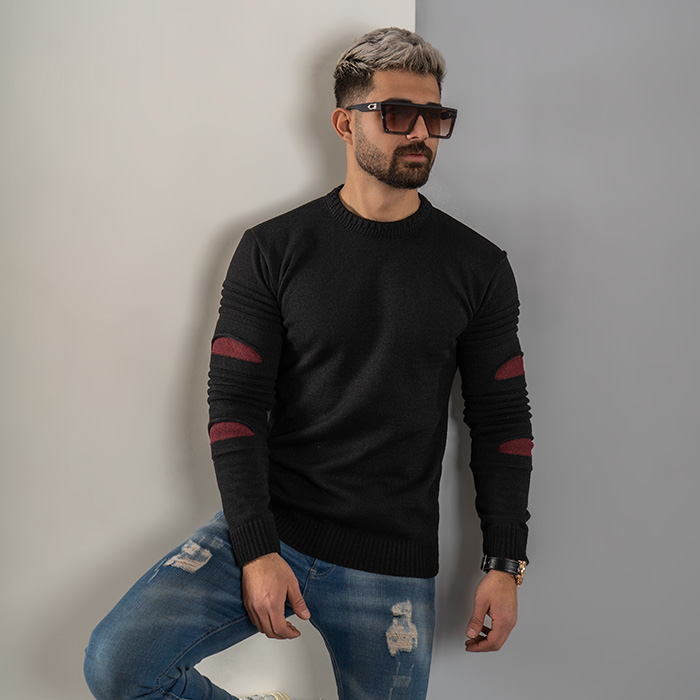 پلیور بافت مردانه مشکی مدل solan زاپ زرشکی