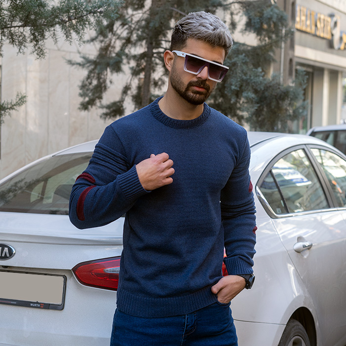 پلیور بافت مردانه آبی نفتی مدل solan زاپ زرشکی