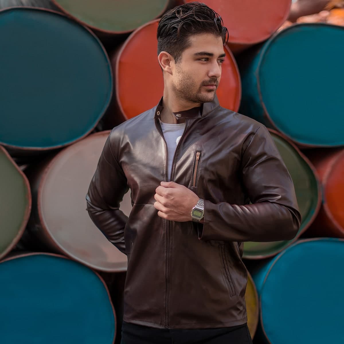 کاپشن مردانه چرم مدل DERIK